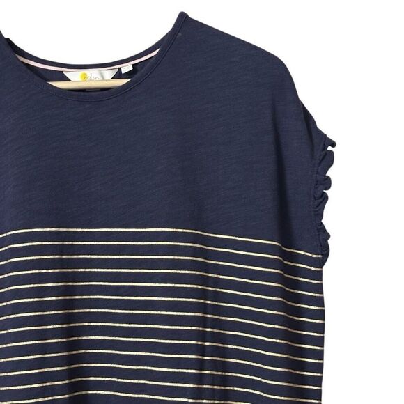 Boden Blue Gold Metallic Stripe Jersey Knit T-Shirt Dress cotton Ruffle Cuffs US - Picture 6 of 7